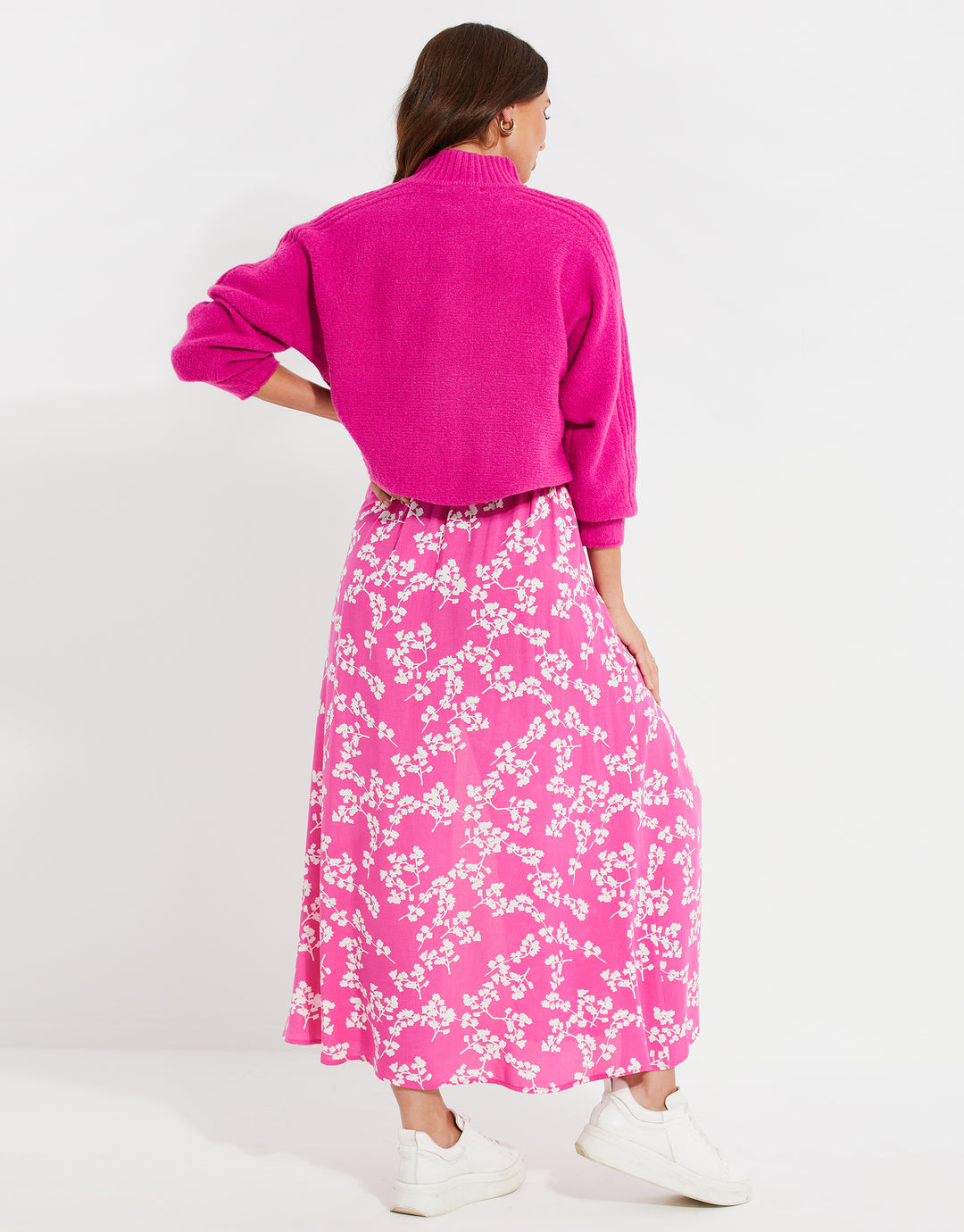 Pink Ditsy Floral Print Skirt