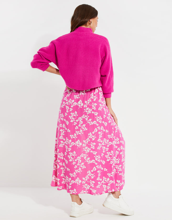 Pink Ditsy Floral Print Skirt