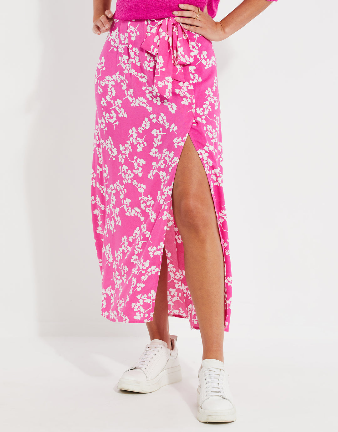Pink Ditsy Floral Print Skirt