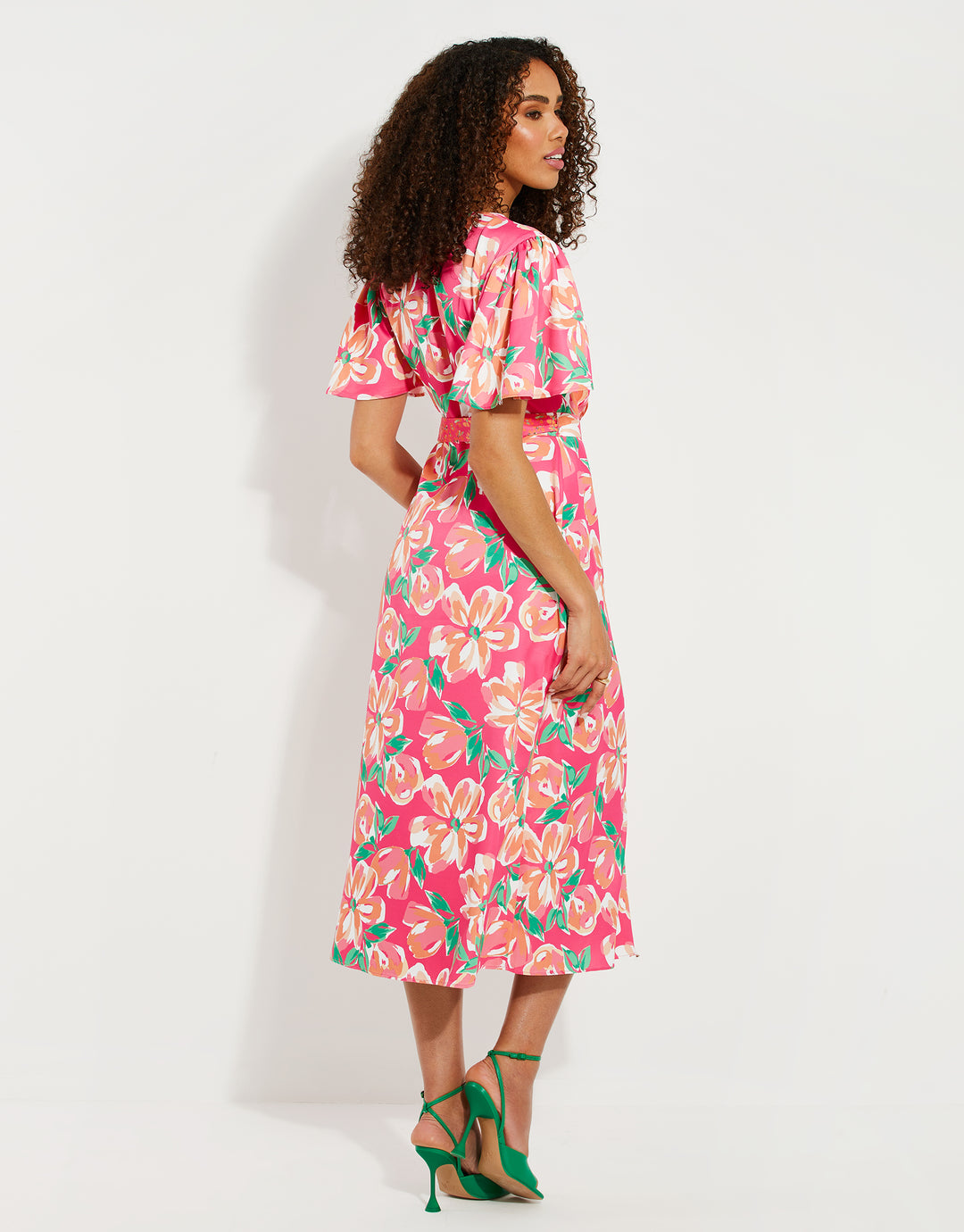 Threadbare Women's Pink Floral Print Satin Ladies' Midi Wrap Dress Threadbare Women's Pink Floral Print Satin Ladies' Midi Wrap Dress