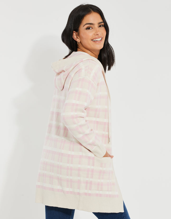 Pink Check Knitted Coatigan