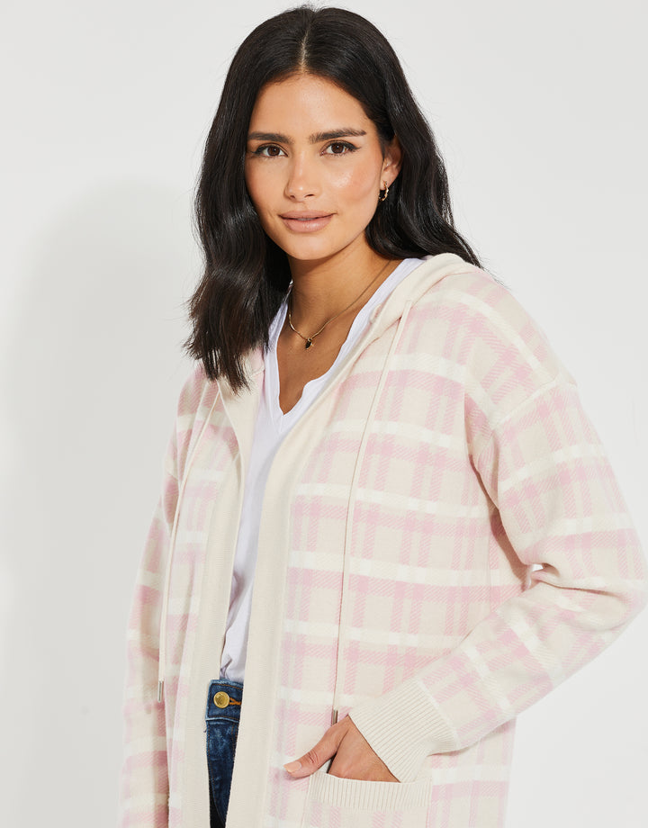 Pink Check Knitted Coatigan