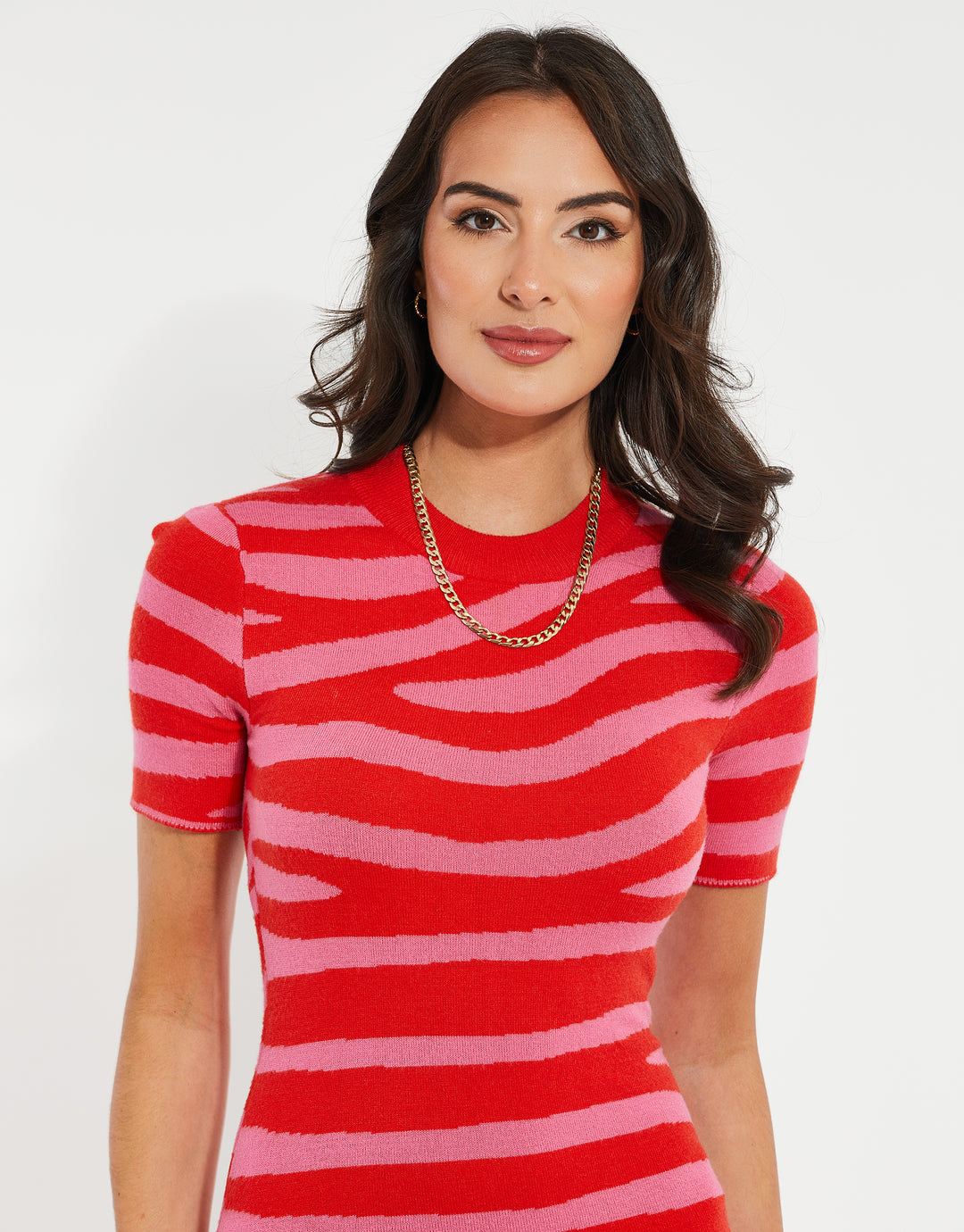 Pink Zebra Print Knitted Dress