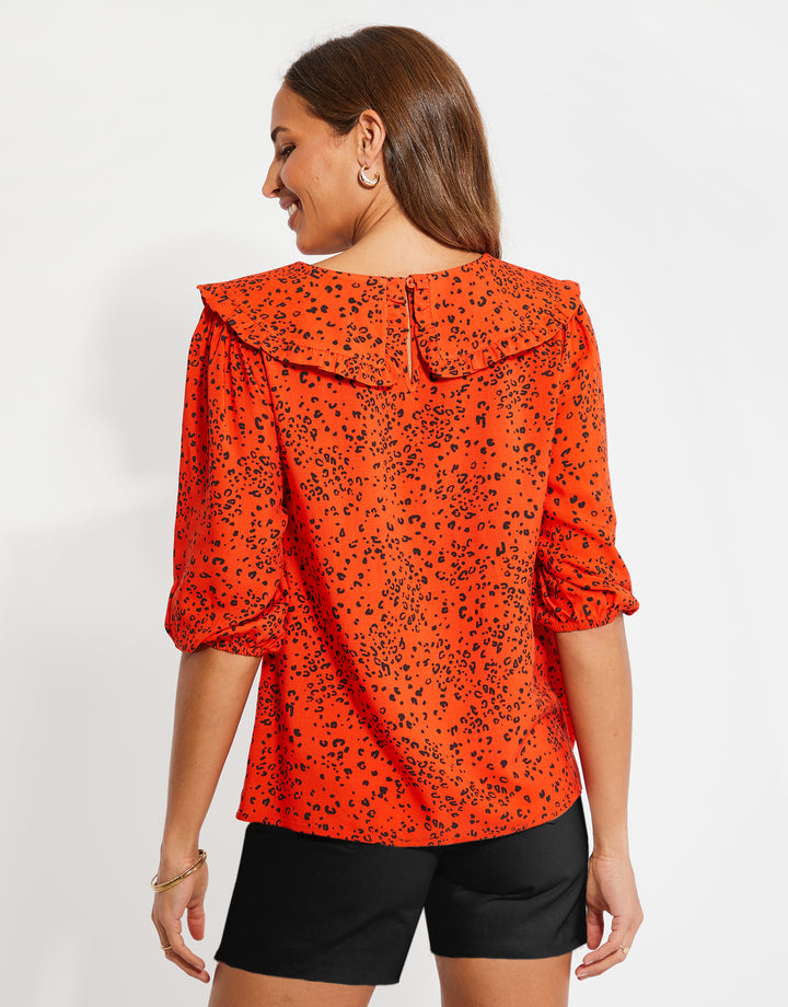 Red Animal Print Blouse