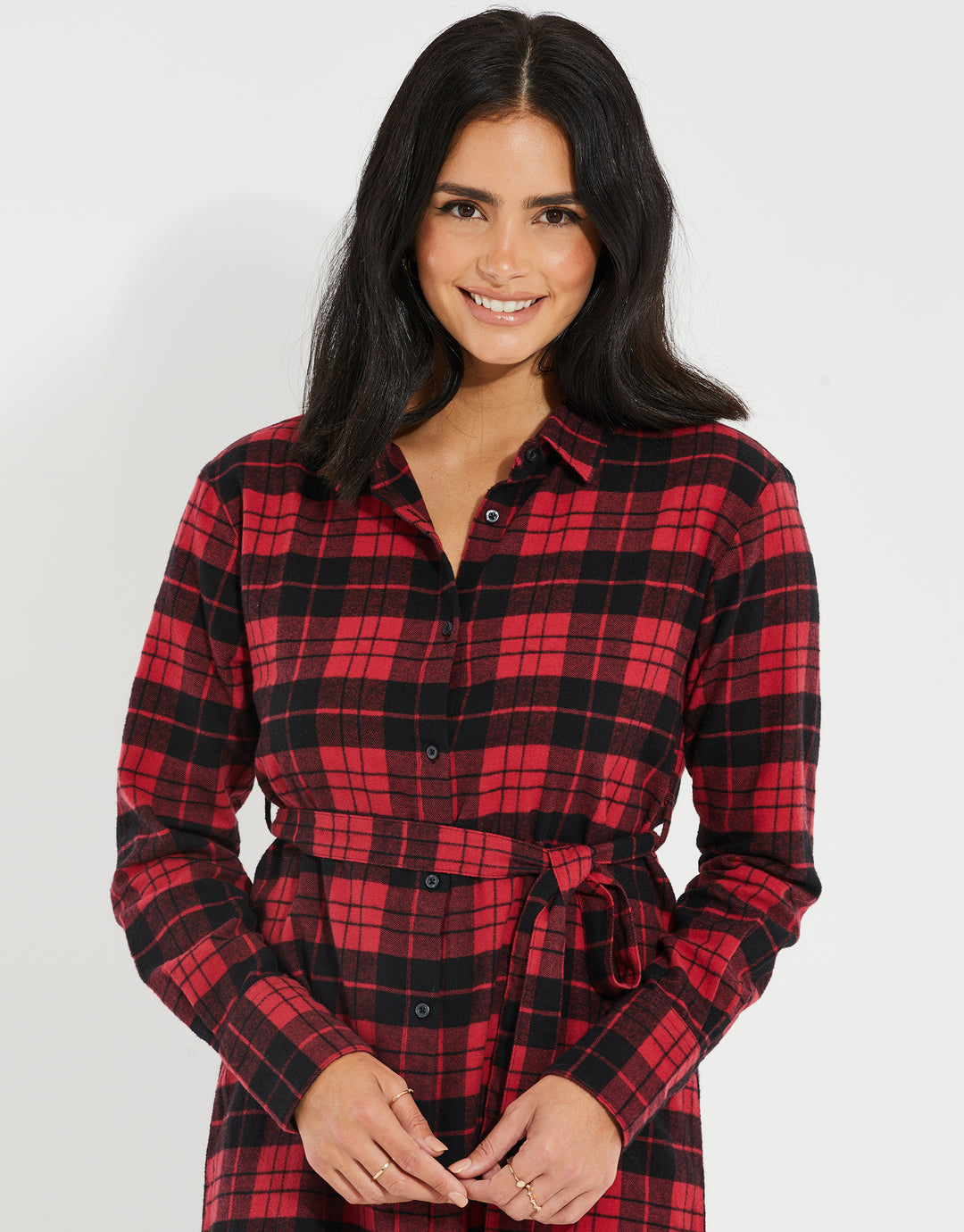 Threadbare Women's Red Check Flannel Peter Pan Collar Ladies' Shirt Dress Threadbare Women's Red Check Flannel Peter Pan Collar Ladies' Shirt Dress