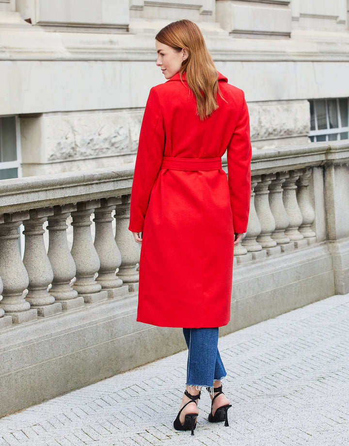 Red Collared Belted Formal Coat