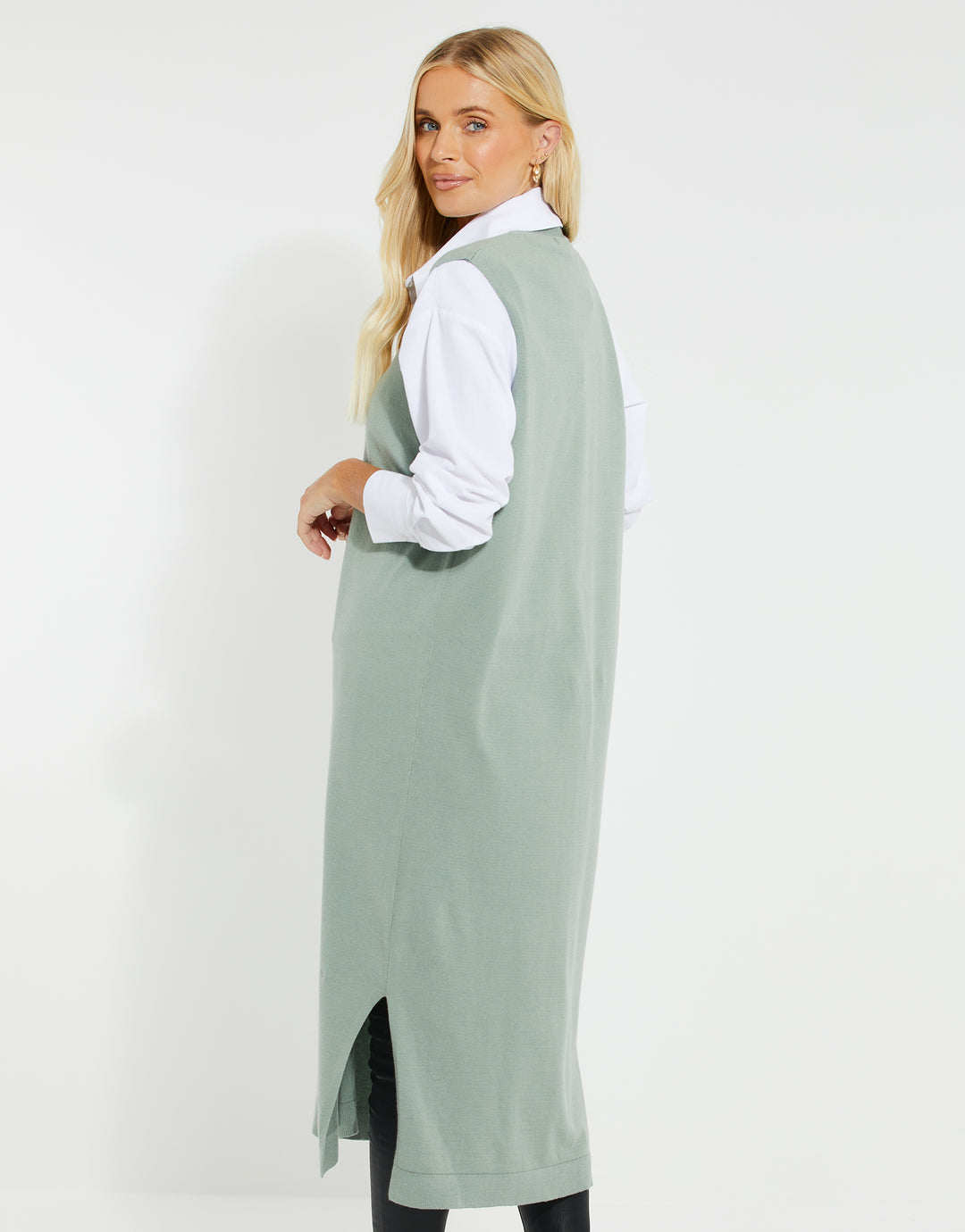 Sage Green Button Down Knitted Sleeveless Cardigan