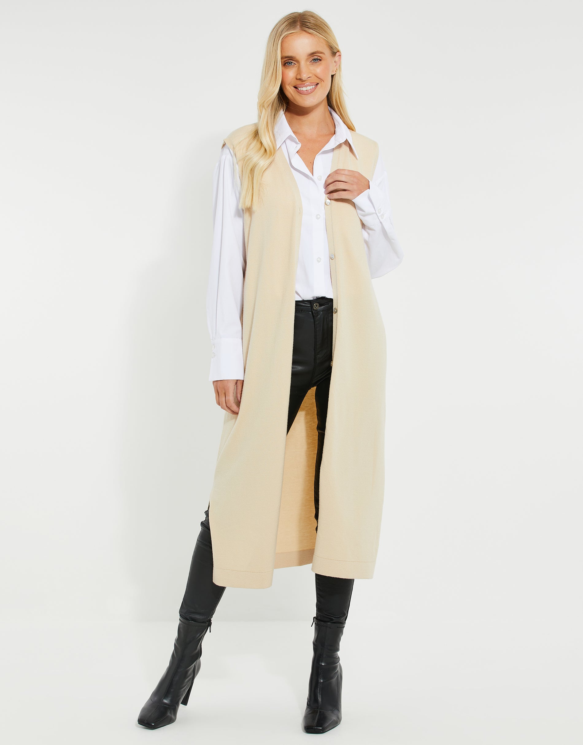 Long sleeveless outlet duster cardigan