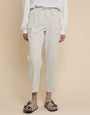 Stone Linen Blend Drawstring Trousers