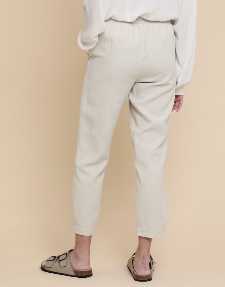 Stone Linen Blend Drawstring Trousers