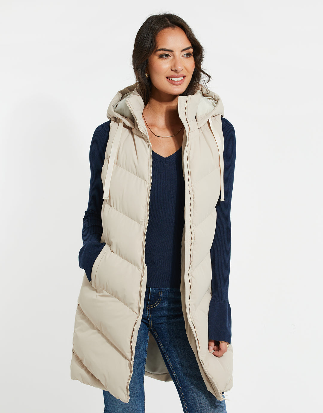 Stone Longline Padded Gilet
