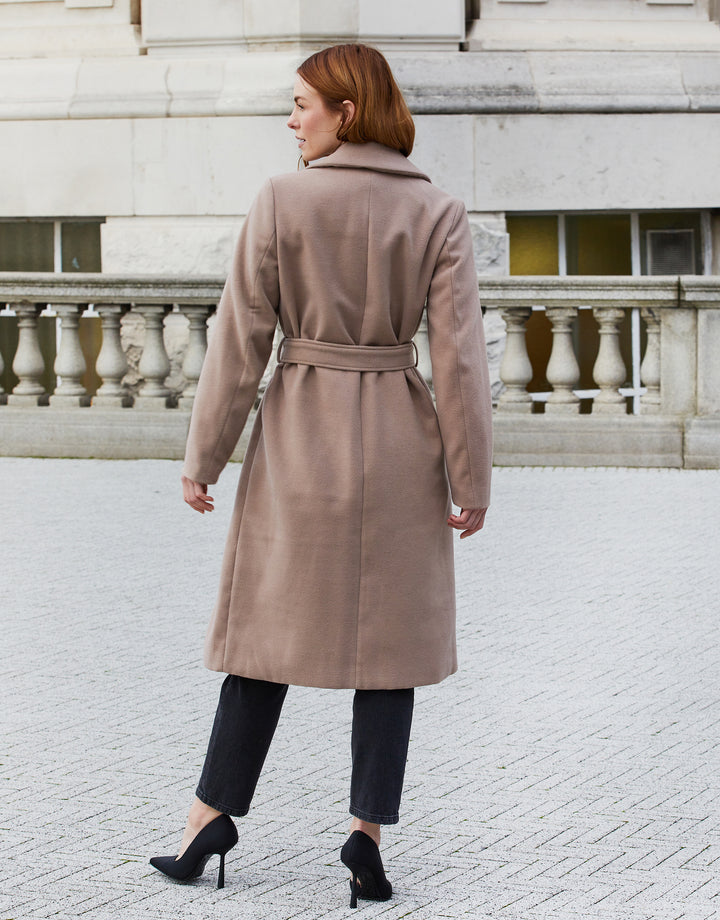 Camel Brown Collared Belted Formal Coat