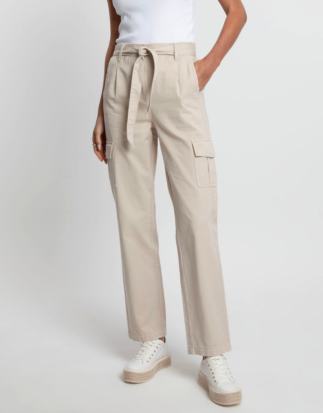 Stone Straight Leg Cargo Trousers