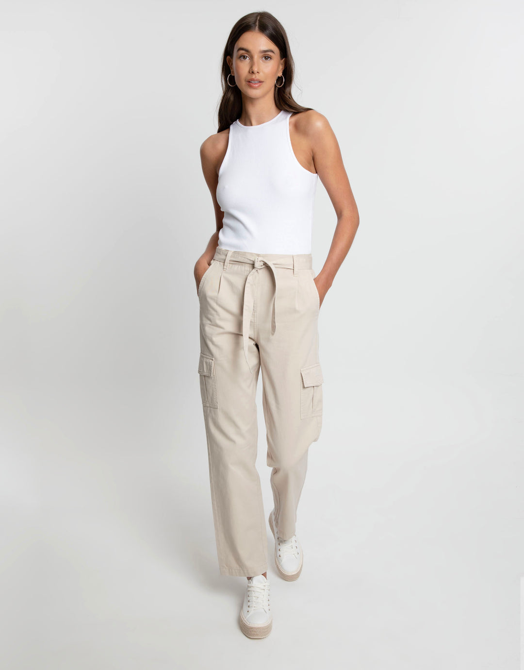Stone Straight Leg Cargo Trousers