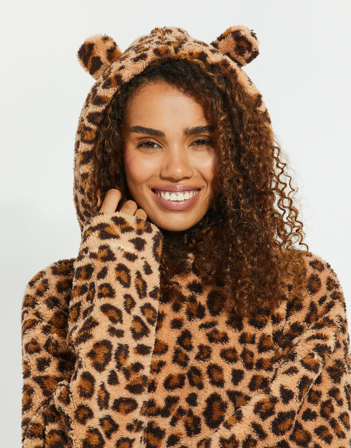 Tan Brown Leopard Print Oversized Hoodie