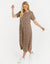 Tan Brown Leopard Print Midi Smock Dress with Pockets