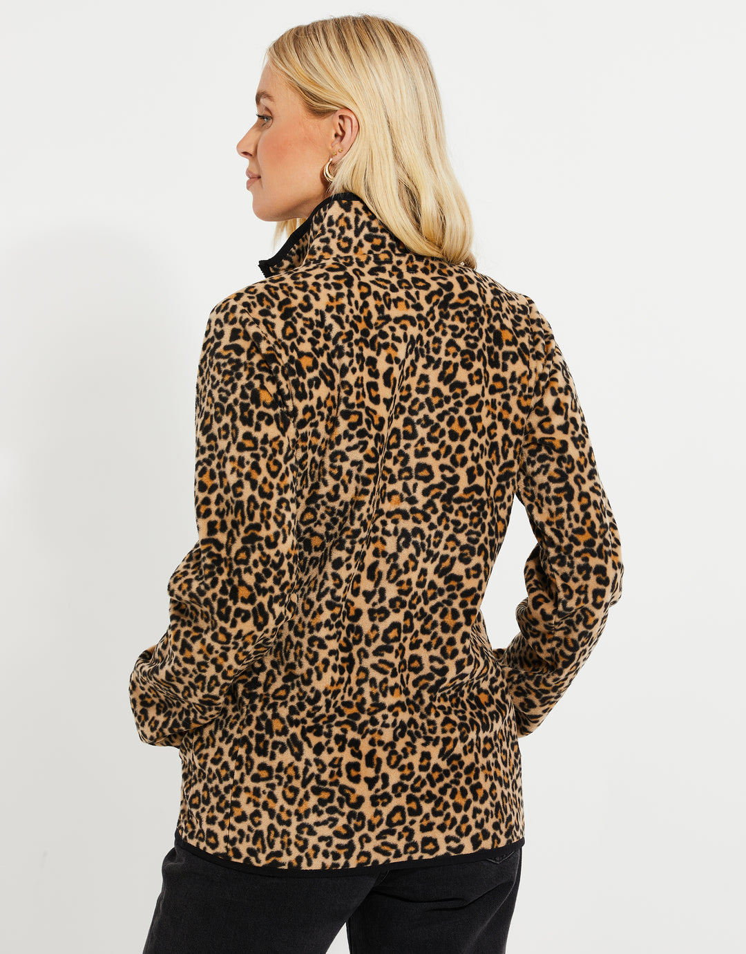 Tan Brown Leopard Print Zip-Through Fleece