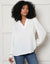 White Long Sleeve V Neck Collarless Blouse