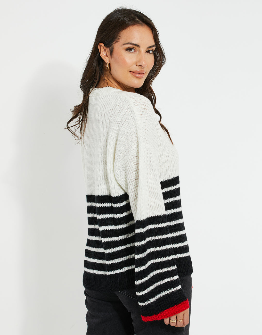 White Striped Wide Cuffed Jumper