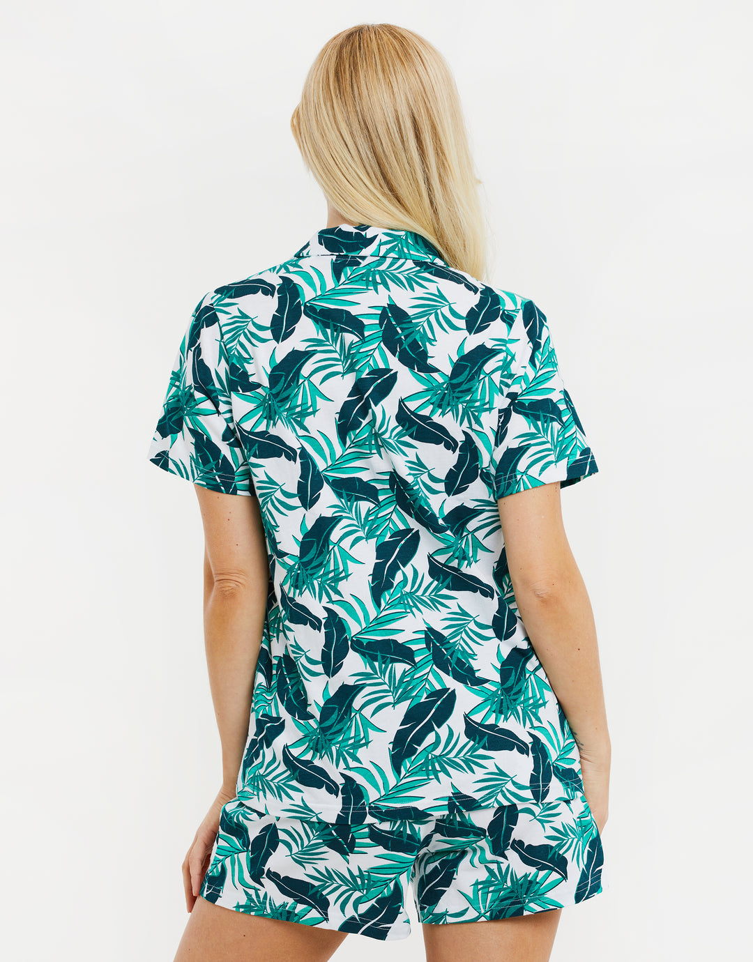 White Tropical Palm Print Short Pyjamas (2-Piece Set)