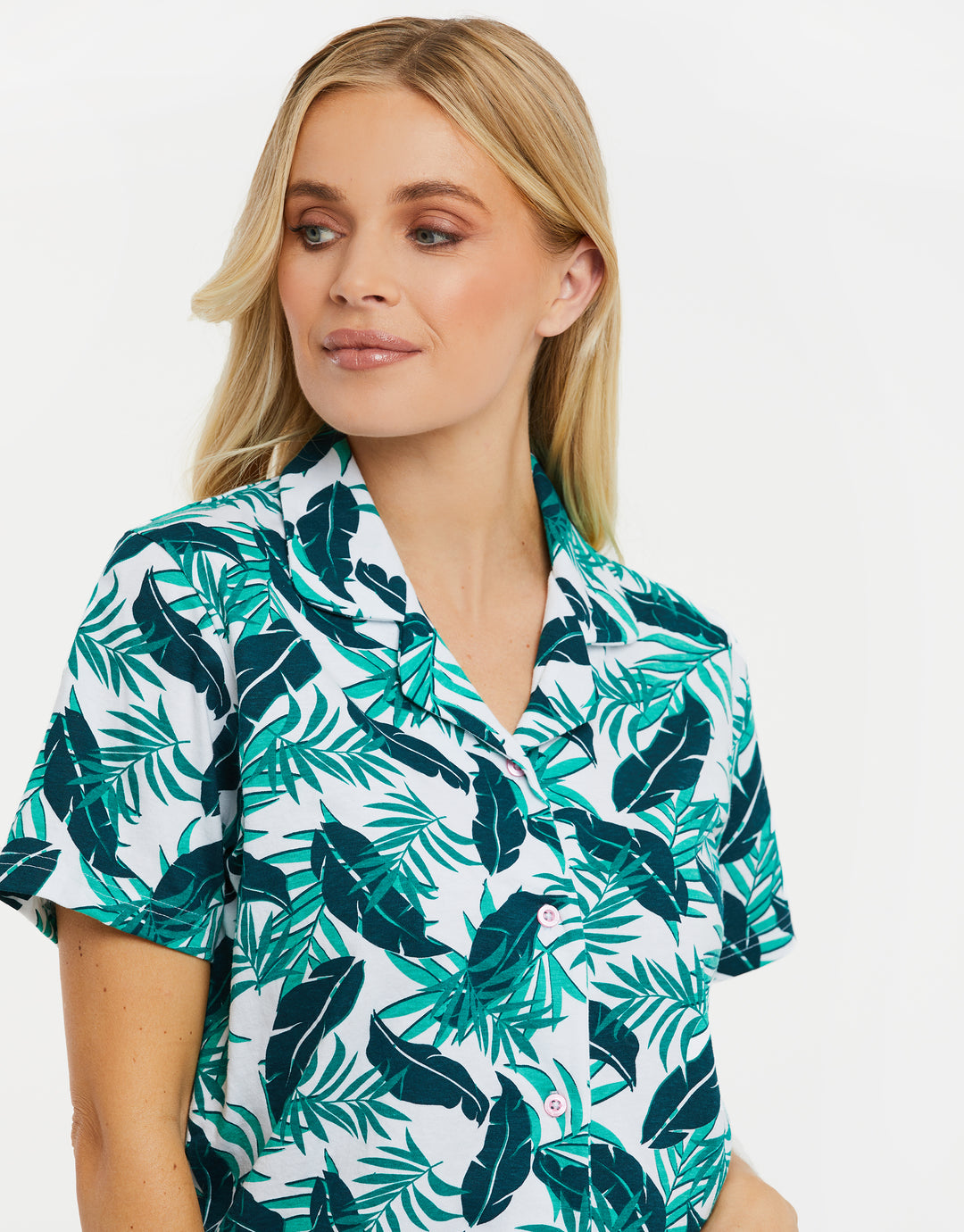 White Tropical Palm Print Short Pyjamas (2-Piece Set)