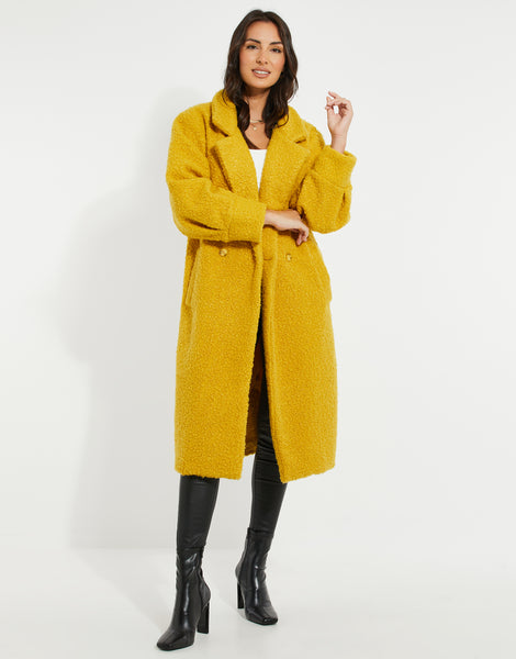 Women's Yellow Longline Formal Revere Collar Teddy Coat – Threadbare